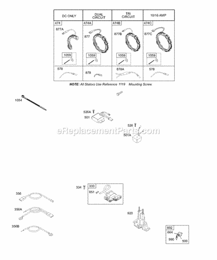 Alternator Ignition Wires Diagram and Parts List for 28M706-1031-E1  Briggs and Stratton Engine